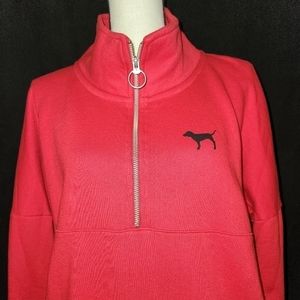 𝅺pink 1/4 Zipper Red Sweatshirt